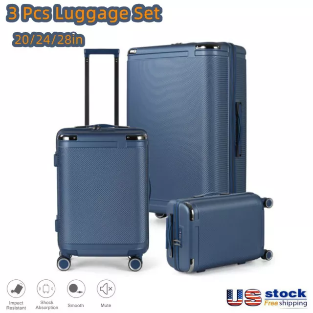 Business Luggage 3-Piece Set 20/24/28in Hard-Shell Blue Suitcase Spinner Wheels