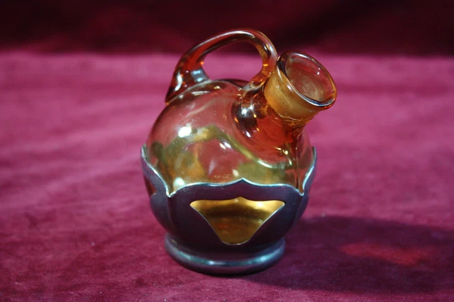 * Vintage Antique Farber Bros Cambridge Glass Bottle Jug 1930'S Art Deco Amber *
