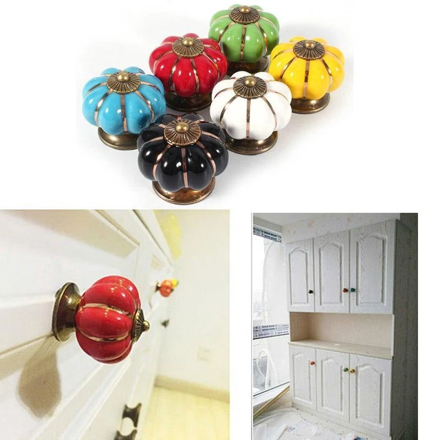 Vintage Pumpkin Ceramic Door Knob Cabinet Drawer Cupboard Kitchen Pull Handle BA