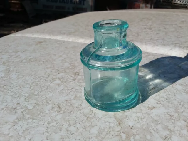 Antique Glass Inkwell "P & S" Late 1800s Vintage Primitive Bottle Old Decor