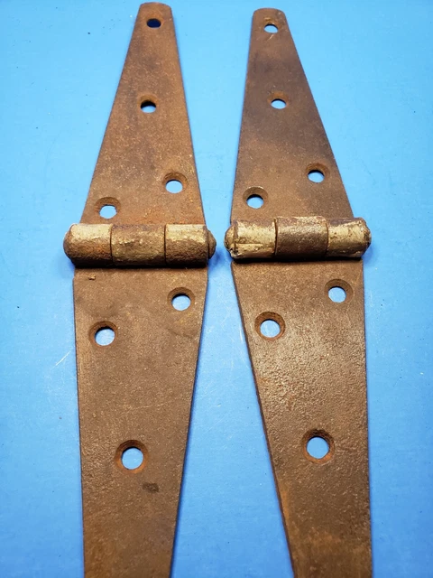 Vintage Strap Hinges Rustic Gray Paint 10" Long Iron Barn Door, Trunk Lid Box 3