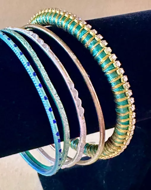 Bangle Stack 5 Colorful Mix Gold Braided Rhinestones Blue Pastel Bollywood Fun