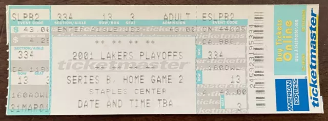 2001 NBA Playoffs Los Angeles LAKERS vs Sacramento KINGS TICKET KOBE Shaq Webber