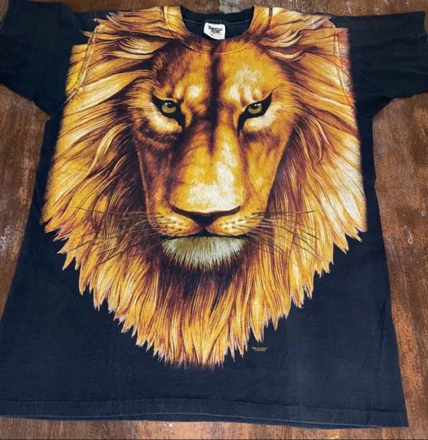 Vintage Lion Shirt Mens Large Black All Over Print 90s Single Stitch Graphic Tee