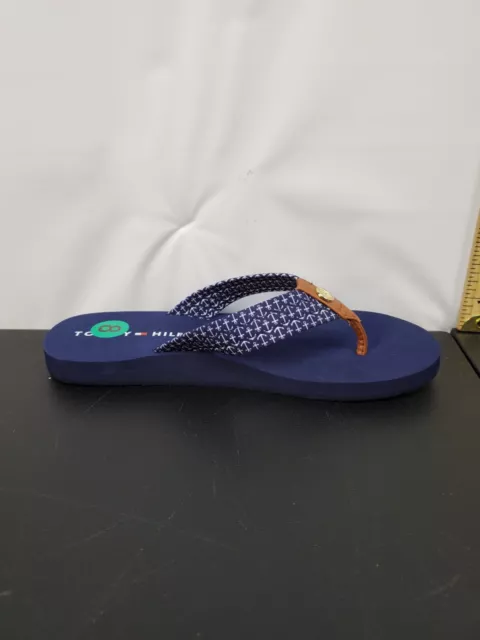Tommy Hilfiger Flip Flops Sandals Women Size 8 Navy Flat Slip On Comfort TH Logo 3