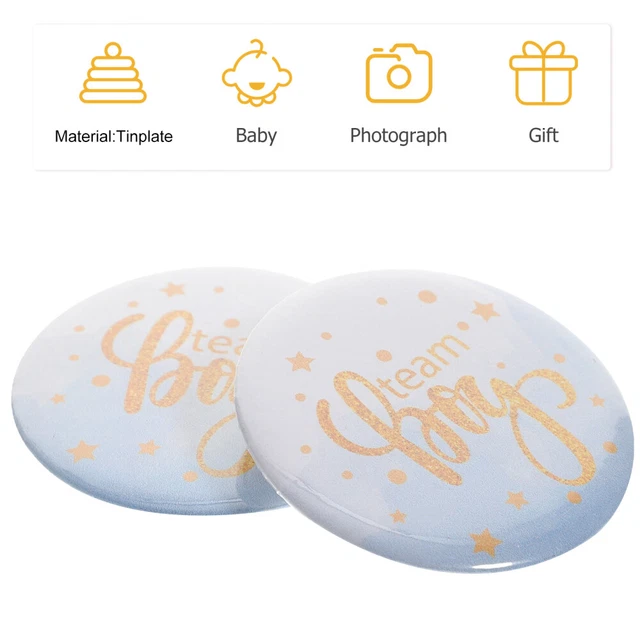 50 pz Distintivo con bottone She He Plate di stagno regalo buon compleanno ragazzi abbigliamento regalo