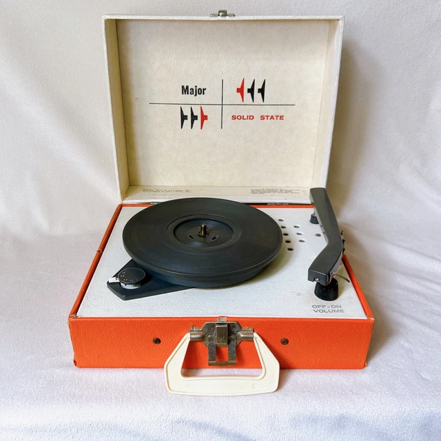 MAJOR SOLID STATE Vintage Portable Record Player Model 101 Orange and