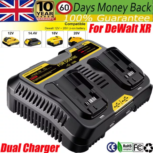 Dual Charger For DeWalt XR Li-Ion Battery 18v DCB102 DCB184 DCB185 DCB090 DCB182