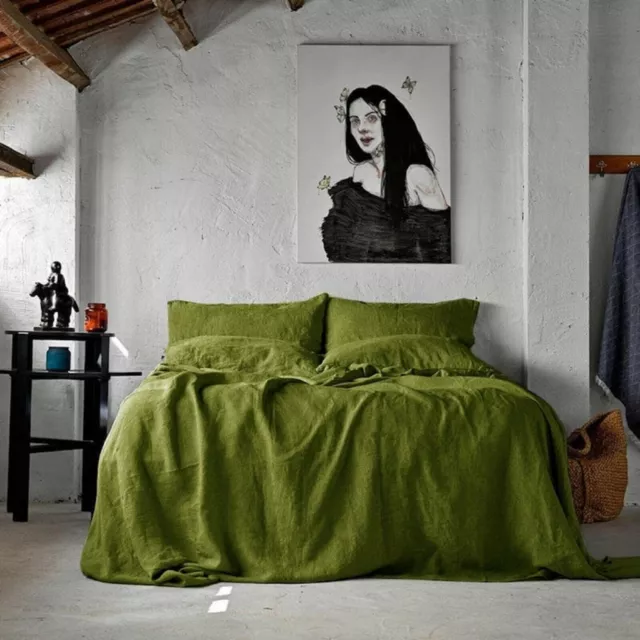 Funda nórdica de lino color verde musgo, funda de ropa de cama de lino,...