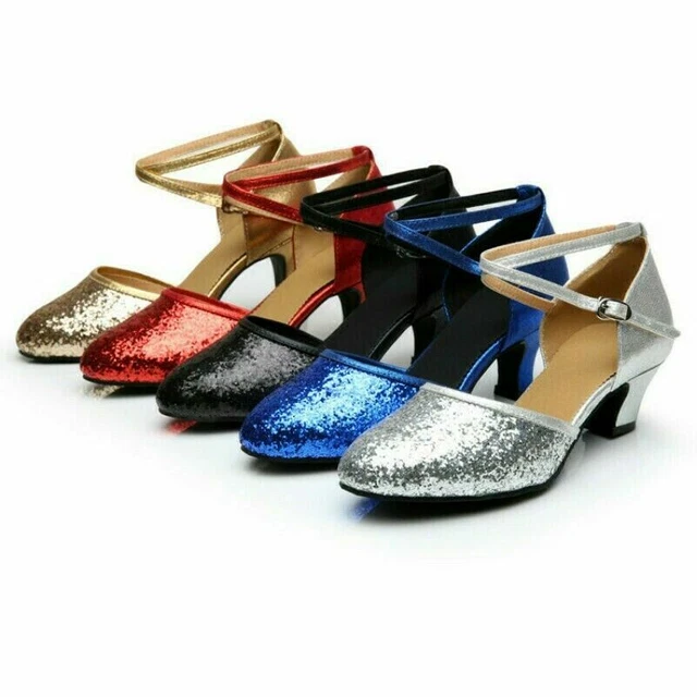 Femme Danse Latine Chaussures Talon Moyen Paillette Salsa Cha Extérieur 2
