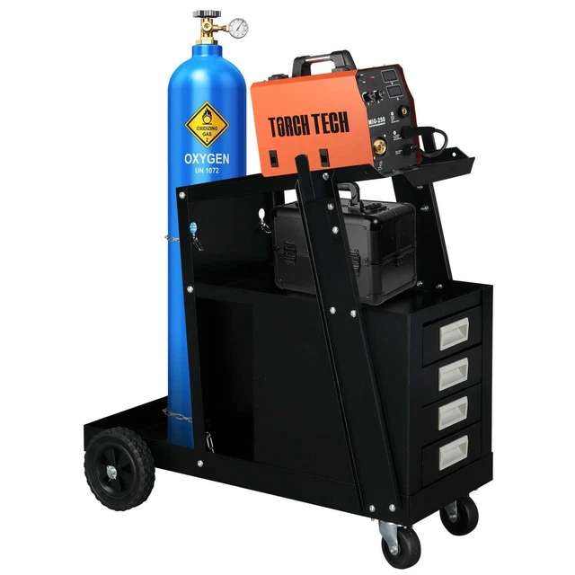 100 LBS Welding Cart w/ Tank Storage, 4 Drawers for TIG MIG Welder Plasma Cutter