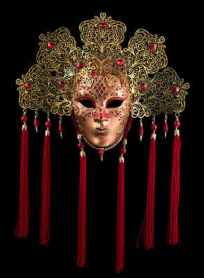 Mask from Venice Miniature Nefertiti Red Paper Mache Metal Filigree 1806
