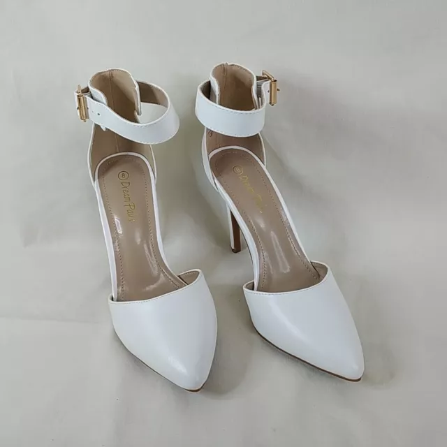 Coppie da sogno scarpe a stiletto bianche da donna UK taglia 8 cinturino alla caviglia punta