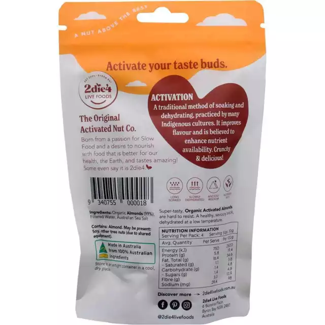 2die4 Live Foods Activated Organic Almonds 120g 2