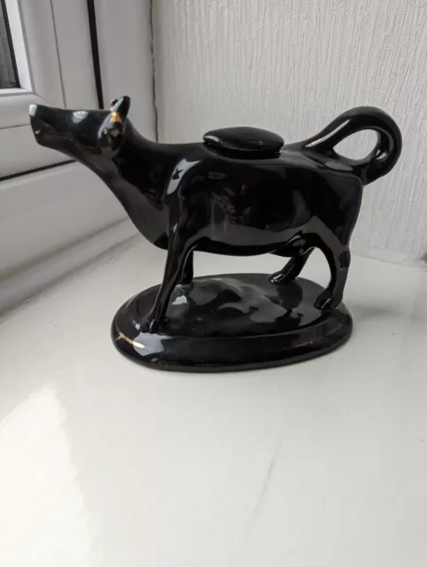 Antique Black and Gold Guilted 'Jackfield' Lustre Cow Milk Jug / Creamer