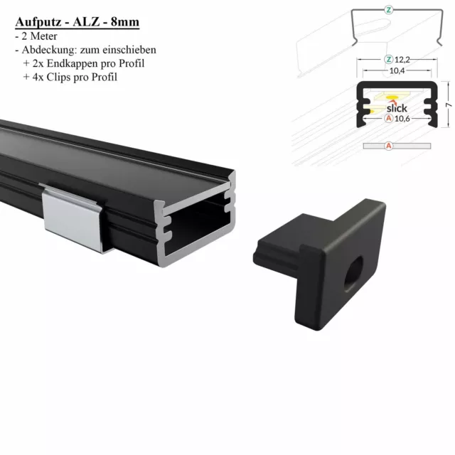 LED Aluprofil Aluminium Profile Leiste Schwarz für LED-Streifen 2m 2