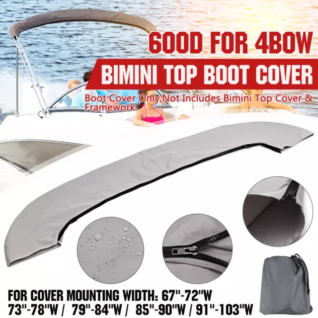 600D Bimini Top Boot Cover Storage Bag Sock Boat Shade Gray No Frame For 4 BOW