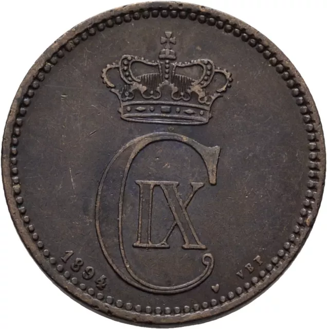 Dänemark 5 Öre Christian IX., 1894 Bronze 8 g Original  #CTO209