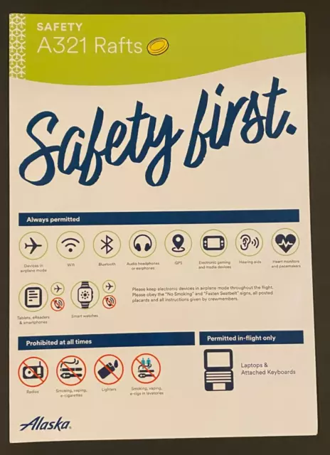 Alaska Airlines Airbus A321 Rafts Safety Card - 6/22