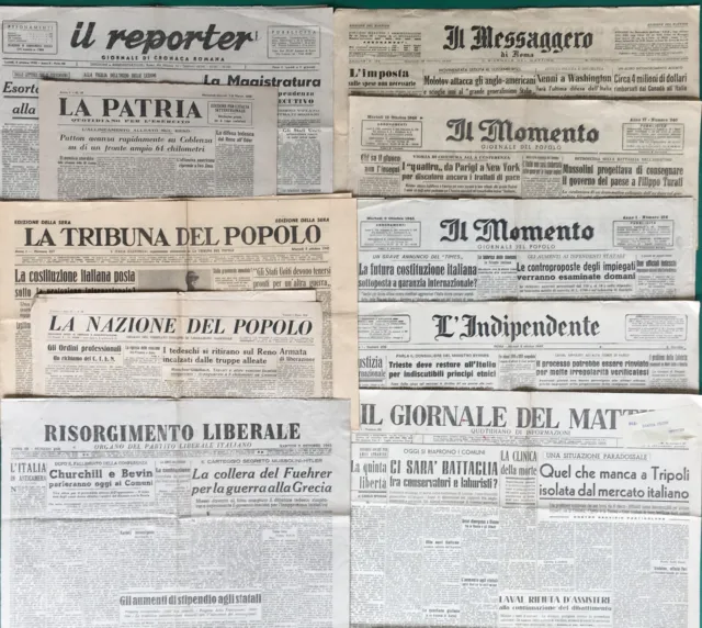 10 Giornali 1945 1946 Messaggero Reporter Momento Patria Tribuna 8 9 Ottobre