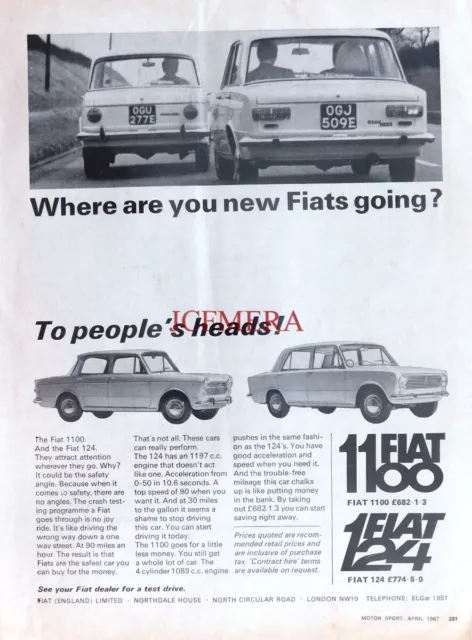 FIAT '1100' & '124' Saloons, Original 1967 Motor Car Advert : 660-165