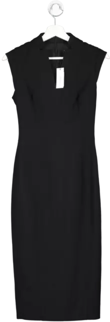 Karen Millen Black Structured Crepe Forever Cap Sleeve Midi Dress UK 6
