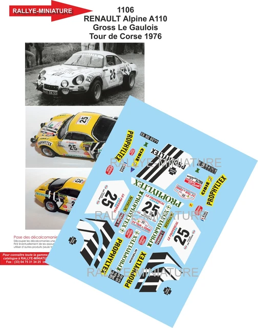 Décalcomanie 1/16 Alpine A110 - Tour De Corse 1975 - Rallye Miniature