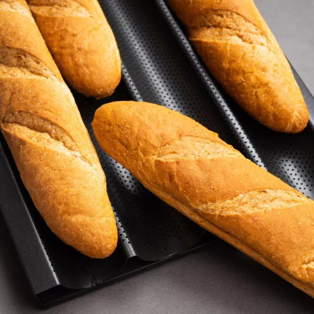 Baguette Pan - French Bread Pans For Baking - 4 Loaf Nonstick Perforated Tray