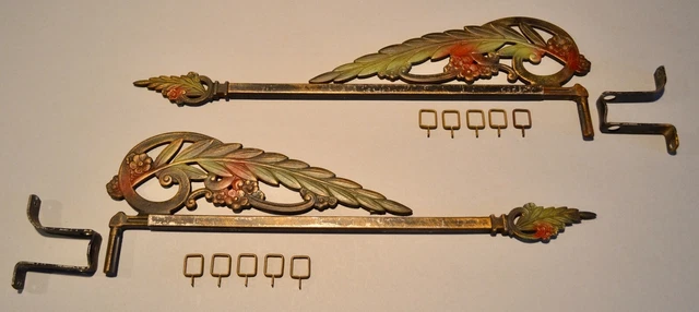 Vintage Ornate Floral Leaf Cast Iron Swing Arm Adjustable Curtain Rods