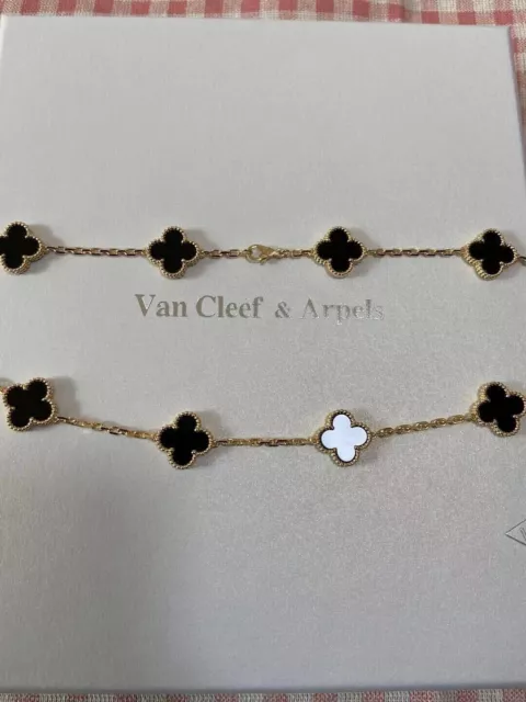 Authentic Van Cleef & Arpels 18Kt YG Vintage Alhambra 10 Motifs Onyx Necklace 2