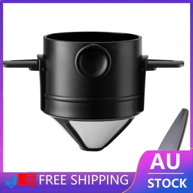 Stainless Steel Folding Coffee Filter with Brush Coffee Dripper (Black)