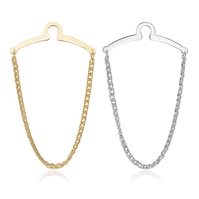 2pcs Set Men's Silver Golden Necktie Tie Clips Link Chain Cravat Colla...