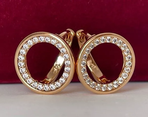 Luxus Ohrringe Ring Creolen Zirkonia Kristalle 750er Gold 18K vergoldet 13 mm Ø