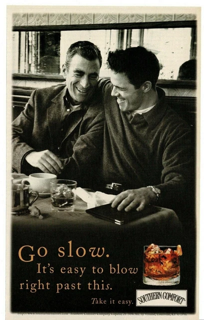 1996 SOUTHERN COMFORT Whiskey father & son enjoying a drink Vintage Print Ad