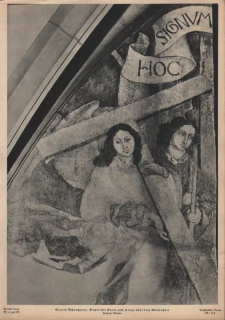 Lithografie: Malerei, Fresko, Martin Schongauer, Engel mit Kreuz.