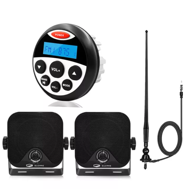 Marine UTV Radio Bluetooth Stereo Receiver+4" Boat Box Speakers+FM AM Aerial