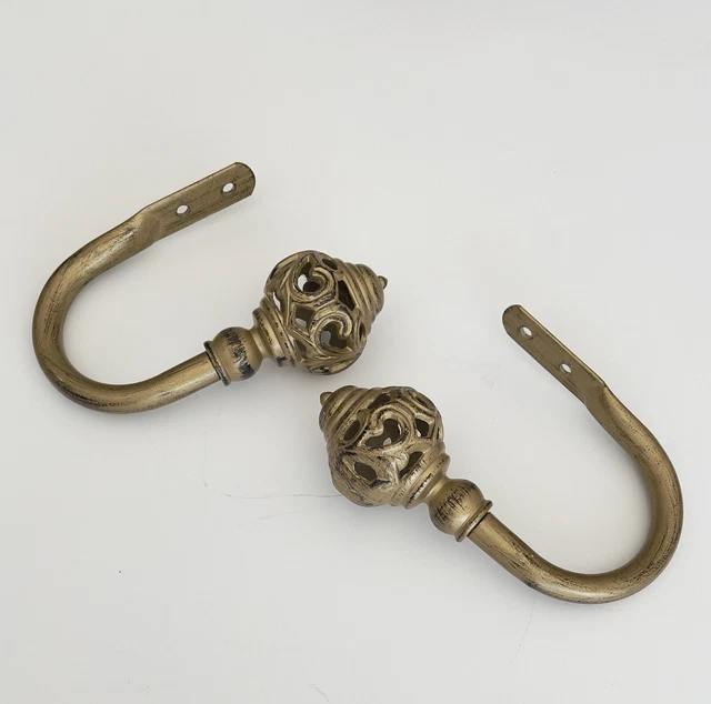 Finial Curtain Holdback, 2 Pcs Wall Mounted Drapery Tiebacks Antique Gold