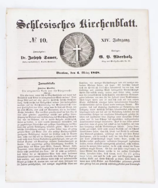 Schlesisches Kirchenblatt 1848 Breslau 10 und 11 mit Beilage Schlesien