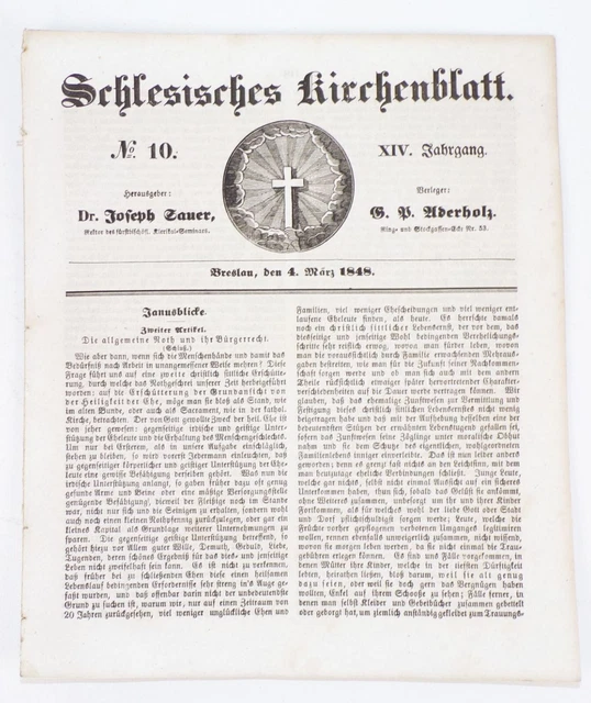 Schlesisches Kirchenblatt 1848 Breslau 10 und 11 mit Beilage Schlesien