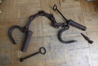 Antique Iron shackles with 2x padlock with keys collector made by blacksmiths