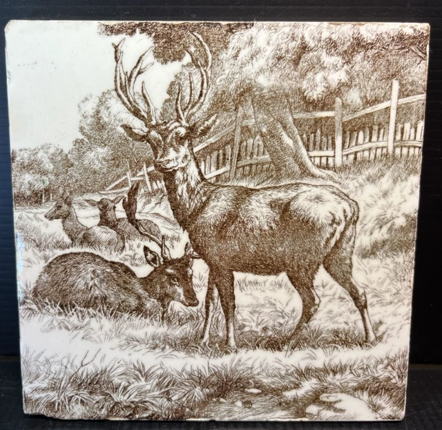 Victorian Aesthetic Mintons Tile Stag Deer Pottery John Moyr Smith Circa 1870s