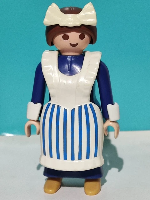 Figurine Playmobil Servante Jaune Bleu - Nostalgie Série 1900, Maison De Poupée, Occasion