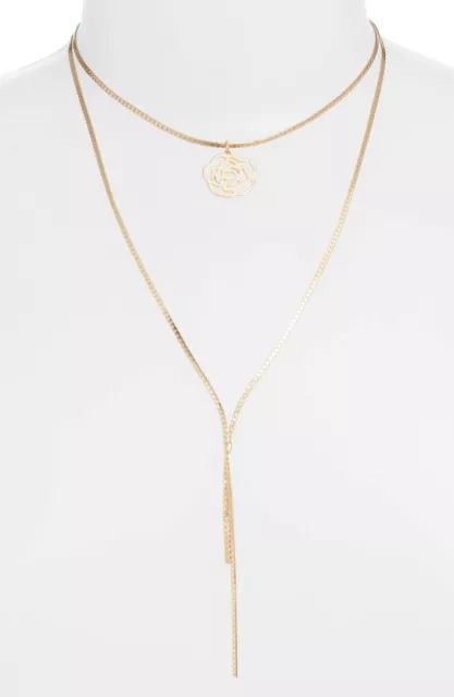 Ettika Rose Pendant Multistrand Necklace In Gold (18K Vermeil) NEW