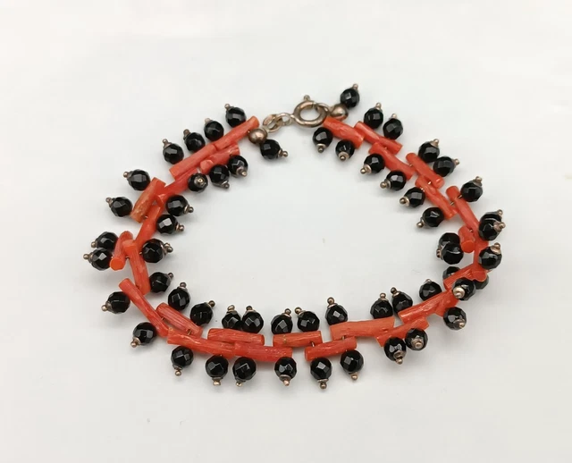 Bracelet En Argent 925 Avec Corail Rouge Naturel - Longueur 20cm, Neuf Avec étiquettes
