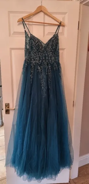 Prom party special occasion A-line long formal dress ball gown 8 UK ink blue