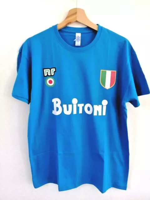T-shirt NAPOLI anni 80 scudetto MARADONA 10 Buitoni calcio 87 cotone azzurra