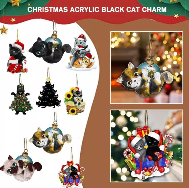 Christmas Black Cat Hanging Pendant Acrylic Festive Xmas Tree Ornament M4U7