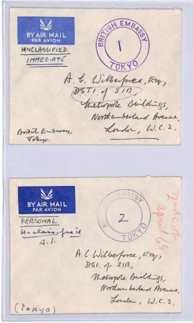 JAPAN BRITISH EMBASSY TOKYO Covers{2} GB London 1964-65 DIPLOMATIC YB111