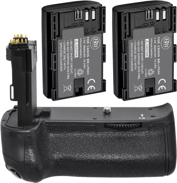 BG-E14 Battery Grip Replacement for Canon EOS 70D, 80D, 90D + 2 LP-E6N Batteries