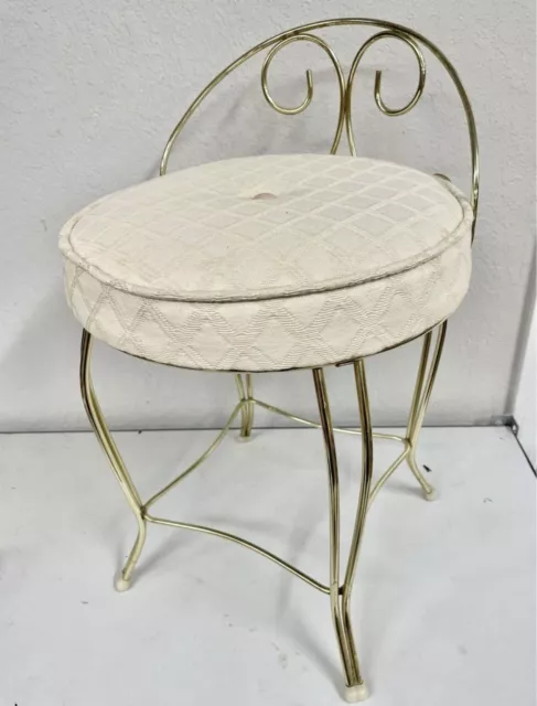 Beautiful Mcm Vanity Bench Seat Chair Gold Metal Legs NLH